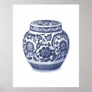 Affiche Marine Indigo Blue Joli Floral Ginger Jar Motif