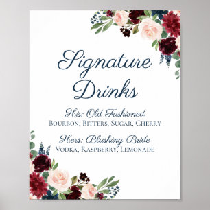 Affiche Marine Marsala Floral Signature Boissons Cocktail 