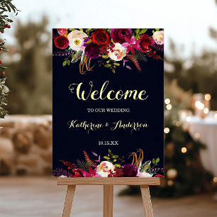Affiche Marine Marsala Rustique Boho Floral Mariage de bie