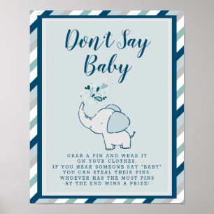 Affiche Marine & Mint Eléphant Douche Ne pas dire Bébé Sig