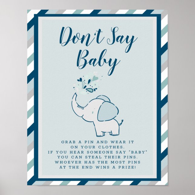 Affiche Marine & Mint Eléphant Douche Ne pas dire Bébé Sig (Devant)