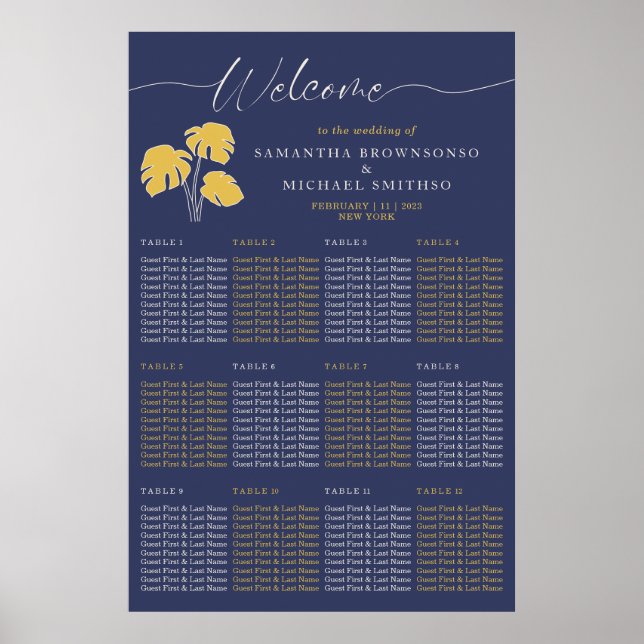 Affiche Marine Palm Tropical Botanical Welcome Mariage (Devant)