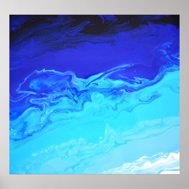 Affiche Marine Sapphire Blue Water Fluid Marble Art Abstra (Devant)