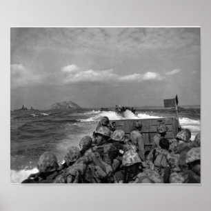 Affiche Marines approchant Iwo Jima - 2ÈME GUERRE MONDIALE