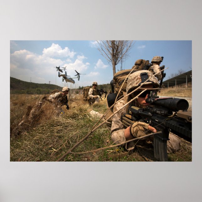 Affiche Marines effectuant un exercice d'assaut vertical (Devant)