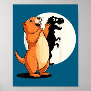 Affiche Marionnette de dinosaure d'ombre de marmotte drôle