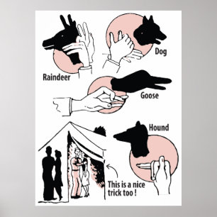 Affiche Marionnettes d'ombre à main, joli tour, humour, vi