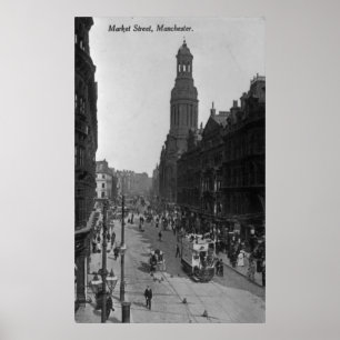 Affiche Market Street, Manchester, vers 1910