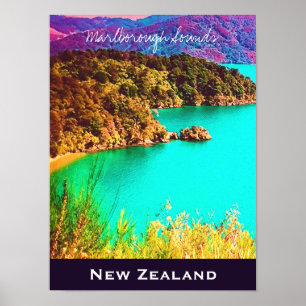 Affiche Marlborough Sounds Voyage en Nouvelle-Zélande