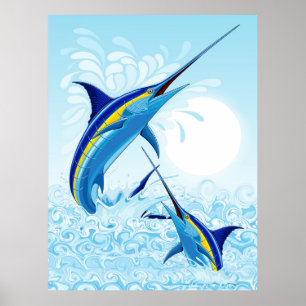 Affiche Marlin Bleu Jaillissant de l'Océan