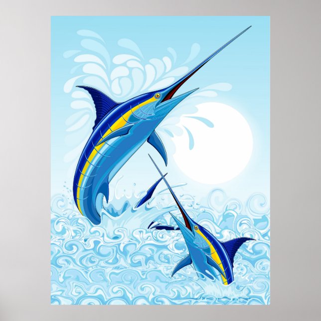 Affiche Marlin Bleu Jaillissant de l'Océan (Devant)