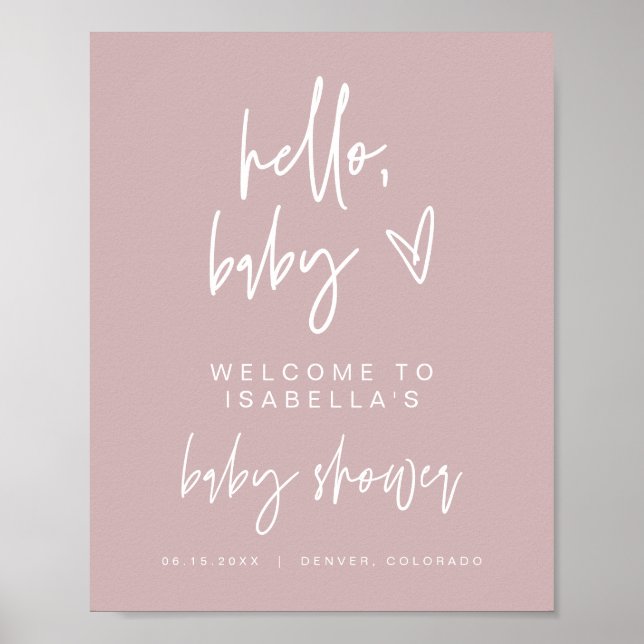 Affiche MarLO Boho Dusty Baby shower Rose Bienvenue (Devant)