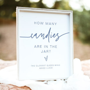 Affiche MARLO Dusty Blue Combien de bonbons Baby shower Je