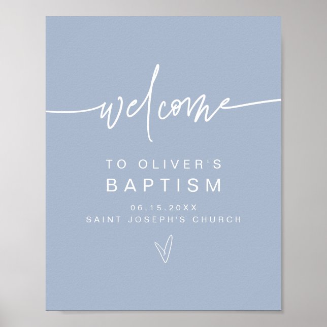 Affiche MARLO Moderne Boho Dusty Baptême Bleu Bienvenue (Devant)