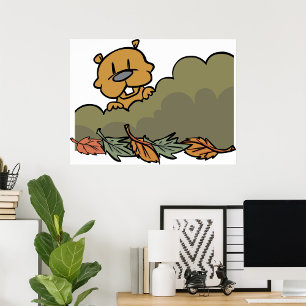 Affiche Marmotte De Terre À Travers Les Arbustes D'Automne