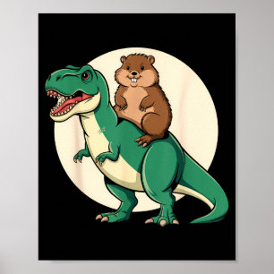 Affiche Marmotte Dinosaure T-rex Drôle Humour Animal Sol