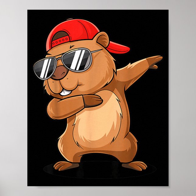 Affiche Marmotte Hip-Hop faisant le dab avec une casquette (Devant)
