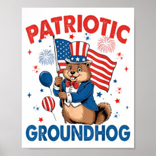 Affiche Marmotte patriotique Drapeau américain 4 juillet