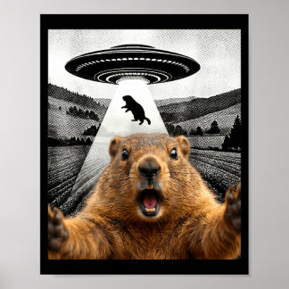 Affiche Marmotte selfie avec humour d'Alien Ufo Hommes Fem