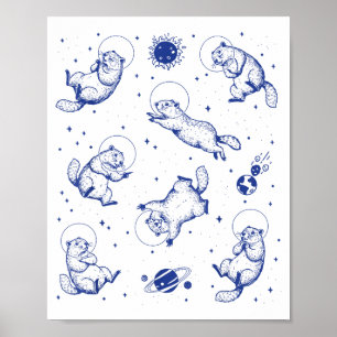 Affiche Marmottes Astronaute Dans L'espace Drôle Rétro Mar