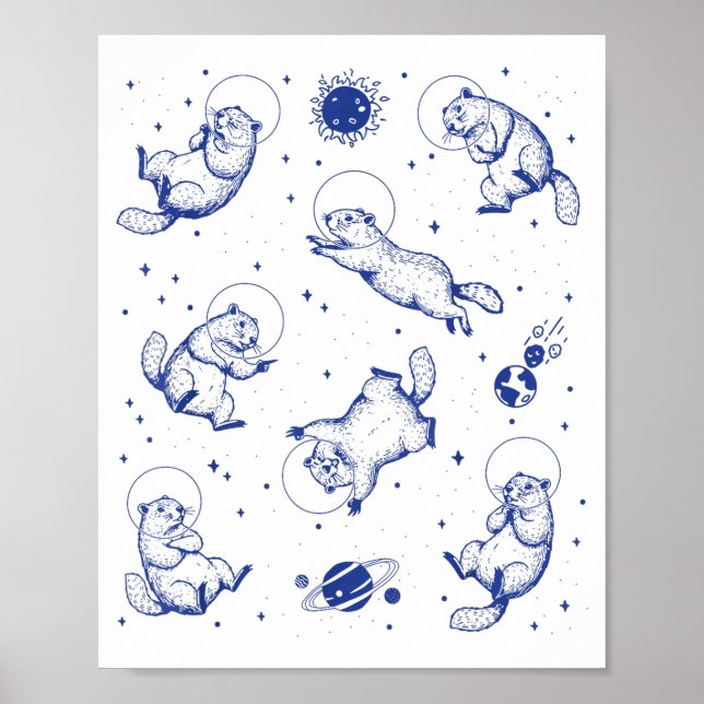 Affiche Marmottes Astronaute Dans L'espace Drôle Rétro Mar (Devant)