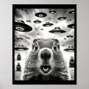 Affiche Marmottes Bizarres Selfie Avec Un Ovni Alien Drôle