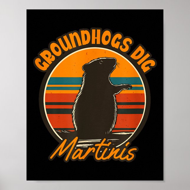 Affiche Marmottes Et Martinis - Marmotte Rétro Drôle Ar (Devant)