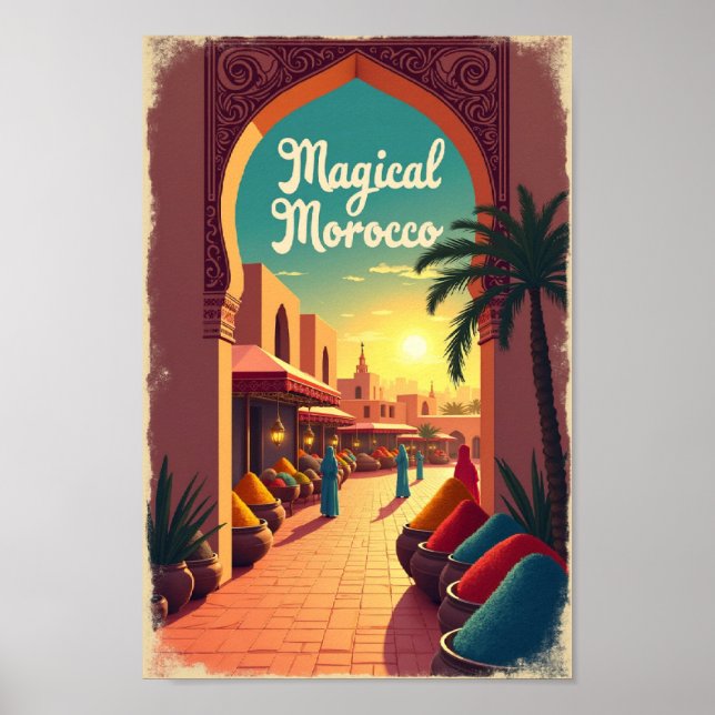 Affiche Maroc Magique Rétro : Marché aux Épices Vibrant (Devant)