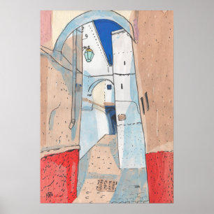 Affiche Maroc Street Cityscape Papier Collage d'esquisse A