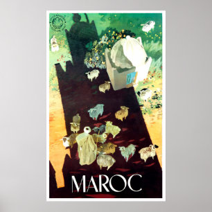 Affiche Maroc, vue aérienne, berger, avec son bateau