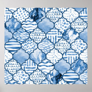 Affiche Marocain géométrique, aquarelle motif sans couture