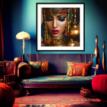 Marocaine Femme Rustique rouge or vert bijou