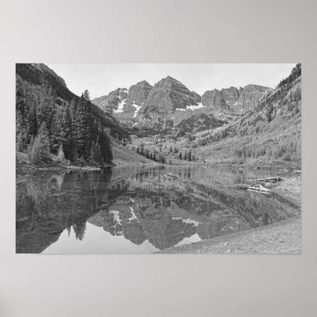 Affiche Maroon Bells en automne, Colorado N/B (Devant)