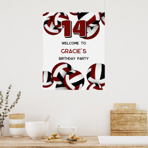 Affiche maroon black volleyballs anniversaire bienvenue