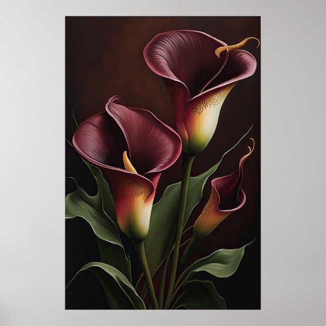 Affiche Maroon Calla Lilies Lily Flower Art Imprimer Poste (Devant)