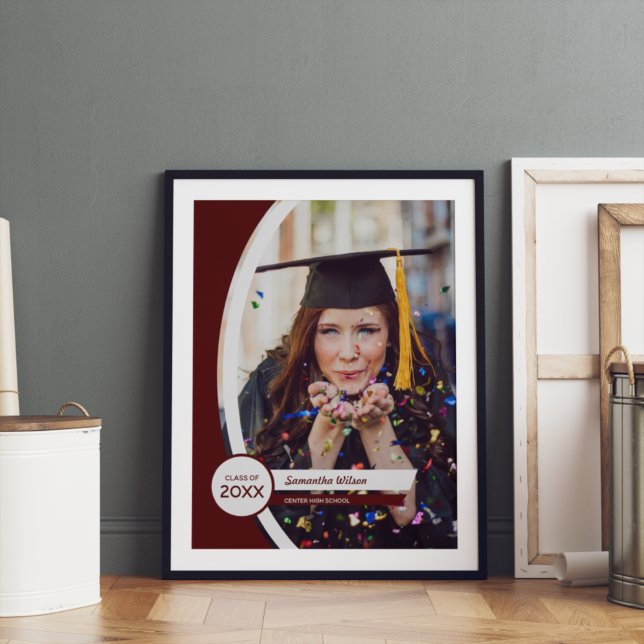 Affiche Maroon Courbé Frame Photo Graduation (Créateur téléchargé)