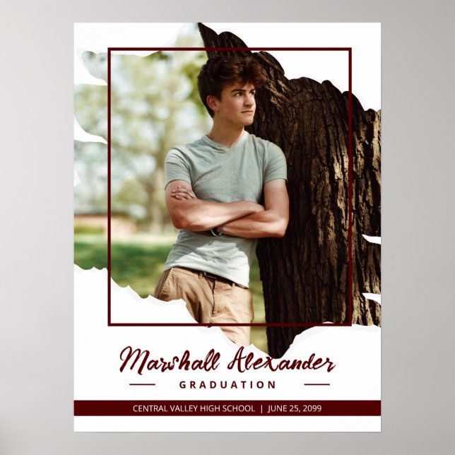 Affiche Maroon Edgy Abstrait Torn Photo Graduation (Devant)