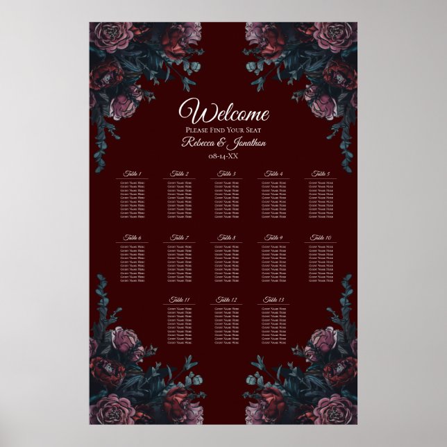 Affiche Maroon foncé Mauve Gothique Mariage élégant (Devant)