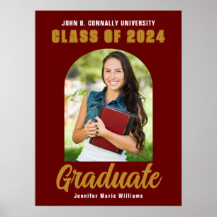 Affiche Maroon Gold Graduate Photo Arch Graduation Party