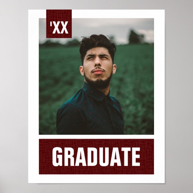 Affiche Maroon Modern Textured Photo Graduation (Devant)
