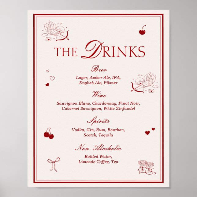 Affiche Maroon Opera Wedding Bar Drinks Menu (Devant)