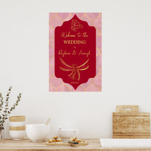 Affiche Maroon or mariage hindou signe de bienvenue Ganesh