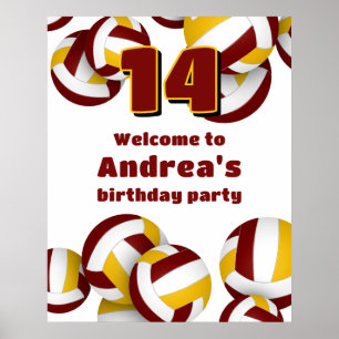 Affiche maroon or volleyballs fête anniversaire bienvenue