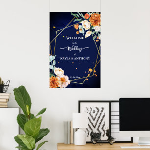 Affiche Marque bleu orange fleurs de sauge bienvenue