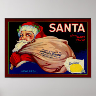 Affiche Marque père Noël Lemons Ventura Comté Fruit de Cal
