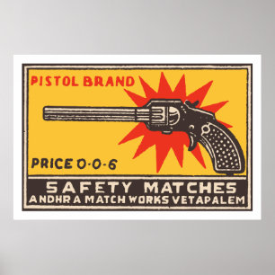 Affiche MARQUE PISTOL (couvercle de boîte à allumettes vin