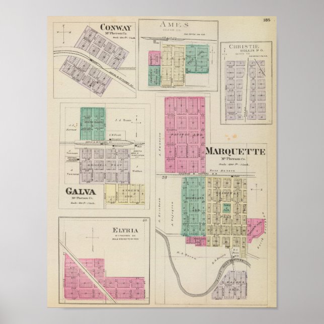 Affiche Marquette, Conway, Galva, Elyria, Ames, Kansas (Devant)