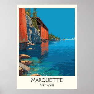 Affiche Marquette Michigan Vintage Lake Superior Cabine