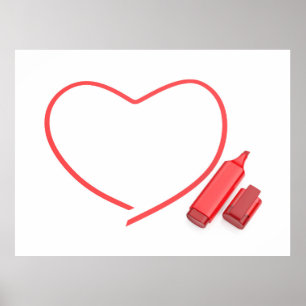 Affiche Marqueur rouge et coeur rouge