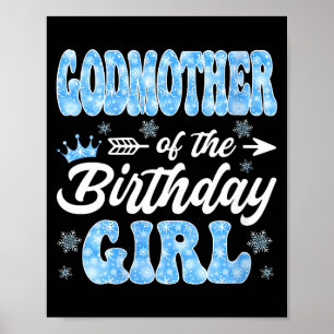 Affiche Marraine de la fille d'anniversaire flocons de nei